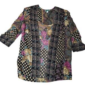 Lady Carol Petites NY Kimono Cardigan Women's Size 6 Boho Floral Paisley, EUC